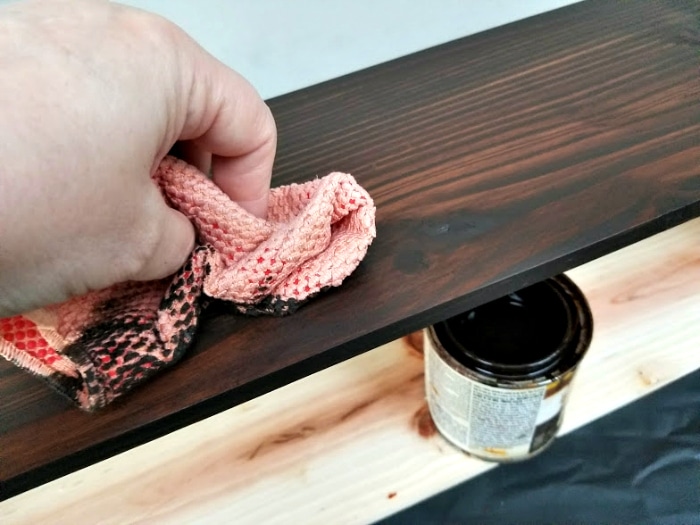 DIY Farmhouse Dining Table Centerpiece stain rag